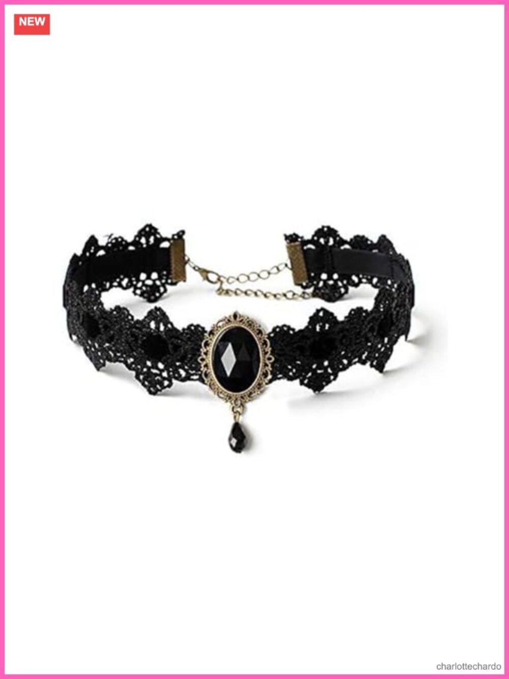 Gothic Lace Choker Necklace Halloween Costume Crystal Pendant Women